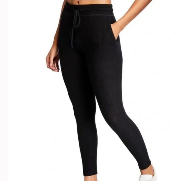 BEYOND YOGA Your Line Midi Black Ribbed Sweatpants Fitted Jogger Leggings XS - Picture 1 of 5